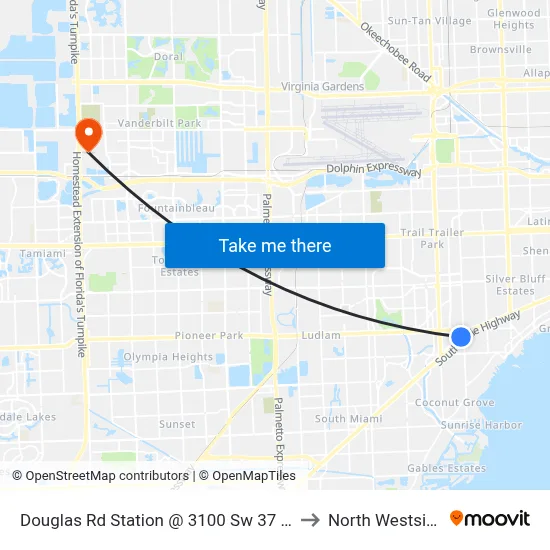 Douglas Rd Station @ 3100 Sw 37 Av to North Westside map