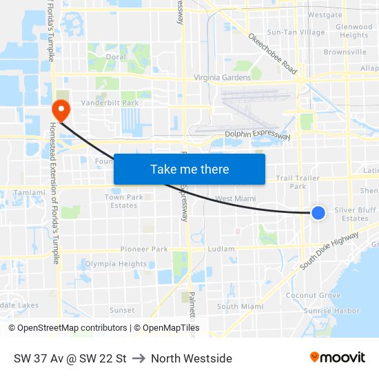 SW 37 Av @ SW 22 St to North Westside map