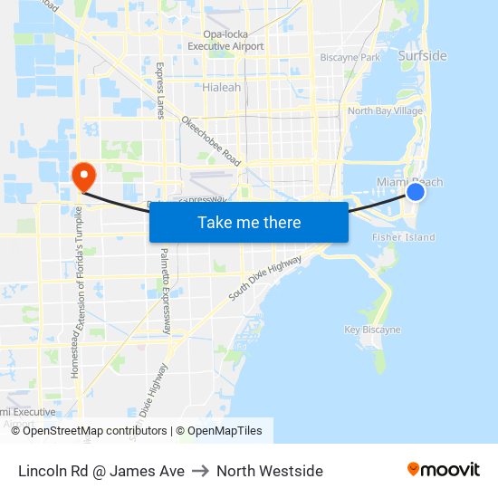 Lincoln Rd @ James Ave to North Westside map