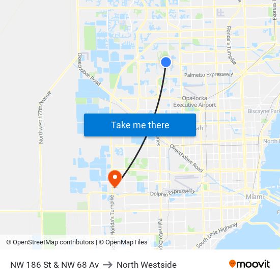 NW 186 St & NW 68 Av to North Westside map