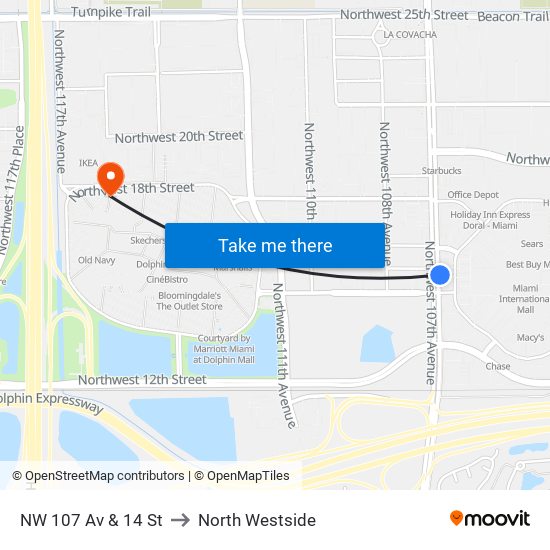 NW 107 Av & 14 St to North Westside map