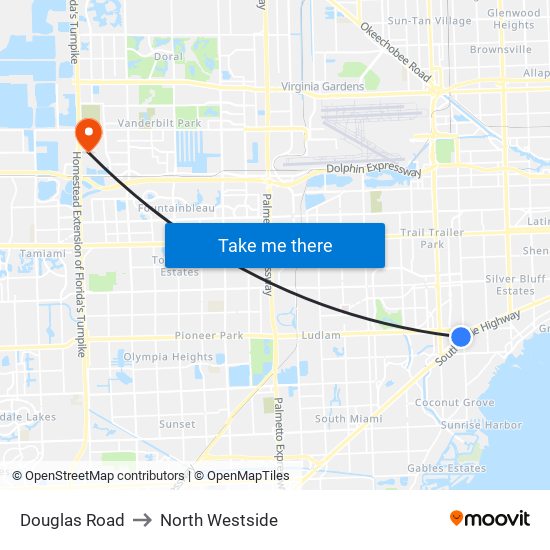 Douglas Road to North Westside map