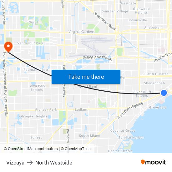 Vizcaya to North Westside map