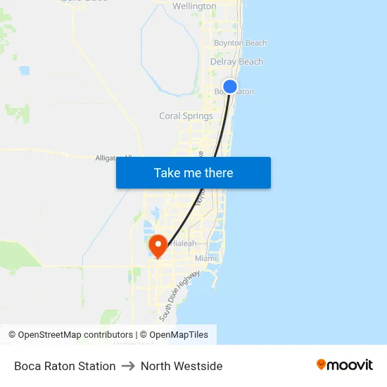Boca Raton Station to North Westside map