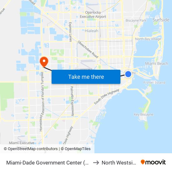 Miami-Dade Government Center (W) to North Westside map