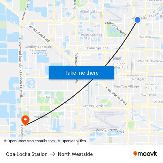 Opa-Locka Station to North Westside map