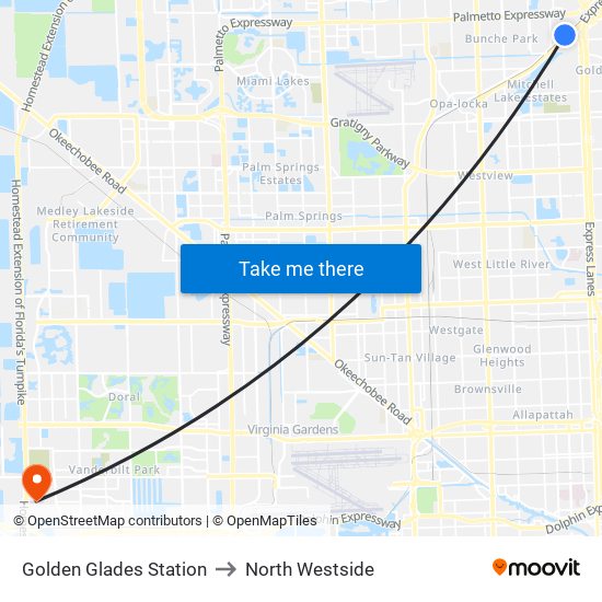 Golden Glades Station to North Westside map