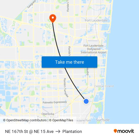 NE 167th St @ NE 15 Ave to Plantation map