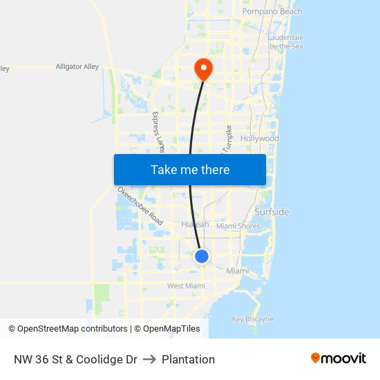 NW 36 St & Coolidge Dr to Plantation map