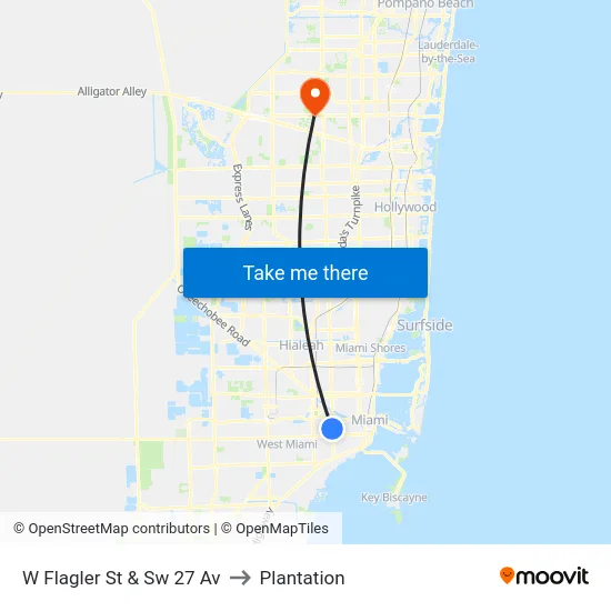 W Flagler St & Sw 27 Av to Plantation map
