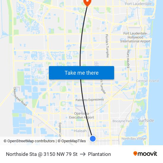 Northside Sta @ 3150 NW 79 St to Plantation map