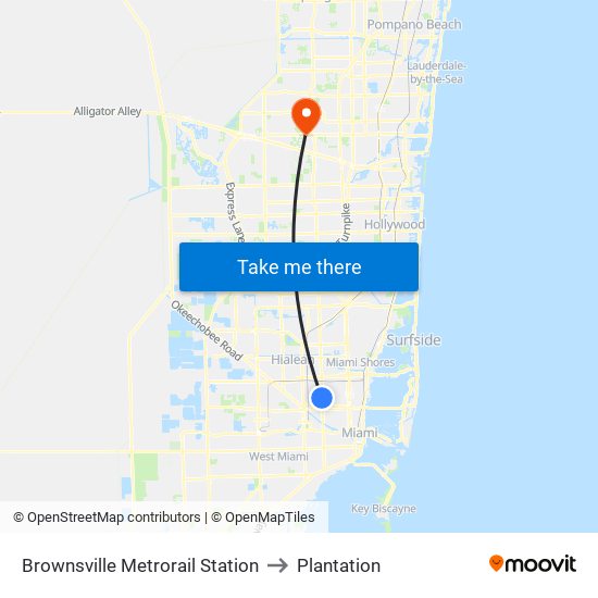 Brownsville Metrorail Station to Plantation map