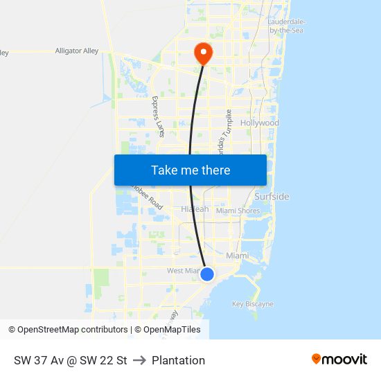 SW 37 Av @ SW 22 St to Plantation map