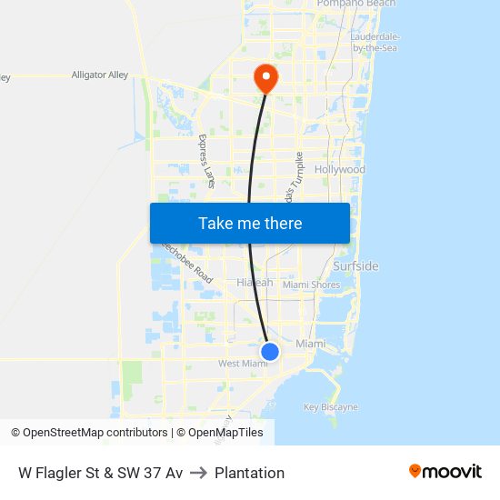 W Flagler St & SW 37 Av to Plantation map