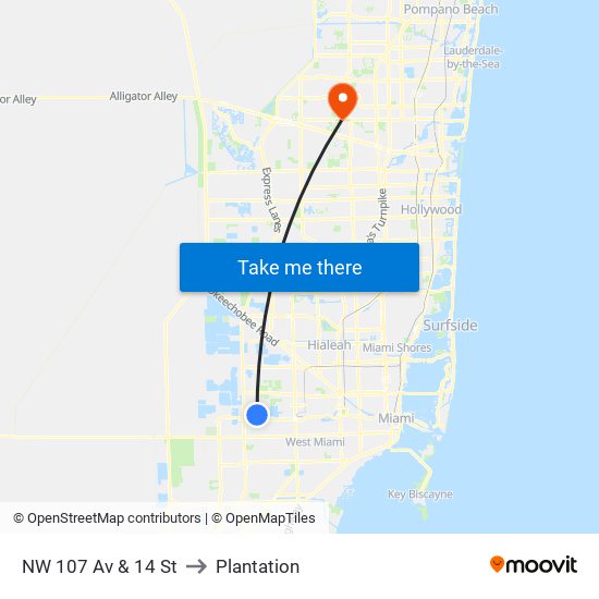 NW 107 Av & 14 St to Plantation map