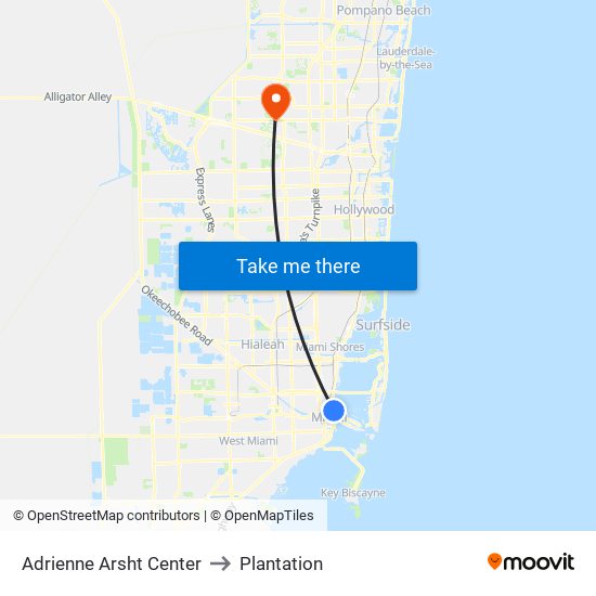 Adrienne Arsht Center to Plantation map