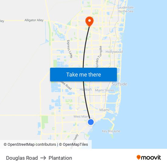 Douglas Road to Plantation map