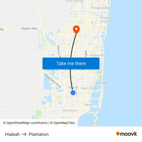 Hialeah to Plantation map