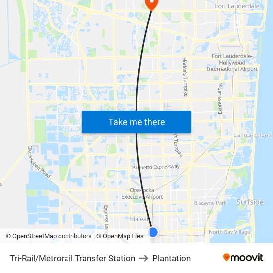 Tri-Rail/Metrorail Transfer Station to Plantation map