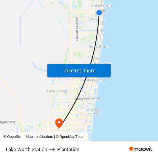 Lake Worth Beach Station to Plantation map