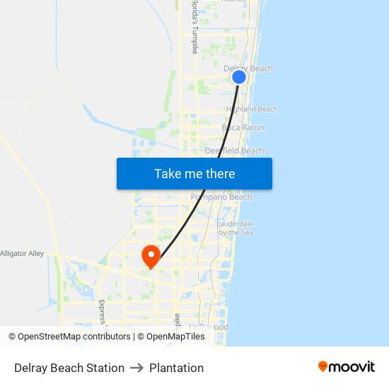 Delray Beach Station to Plantation map