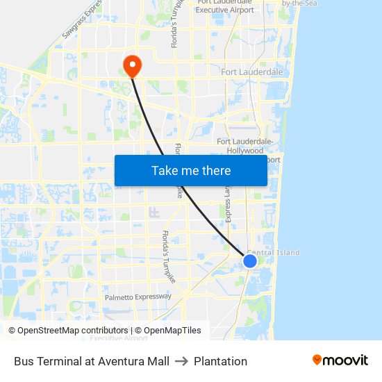 Bus Terminal at Aventura Mall to Plantation map