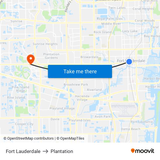 Fort Lauderdale to Plantation map