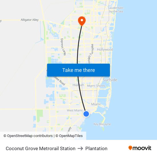 Coconut Grove Metrorail Station to Plantation map