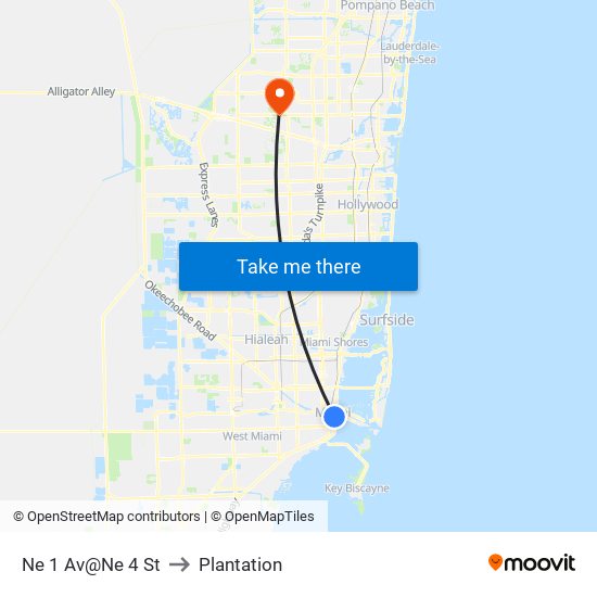 Ne 1 Av@Ne 4 St to Plantation map