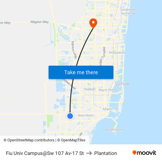 Fiu Univ Campus@Sw 107 Av-17 St to Plantation map