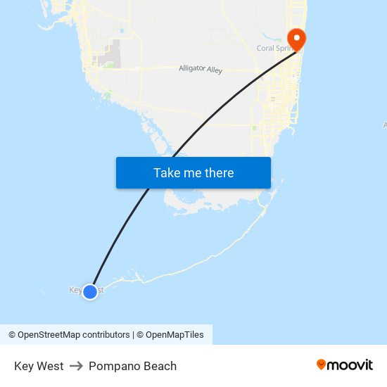 Key West to Pompano Beach map