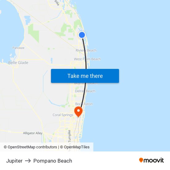 Jupiter to Pompano Beach map