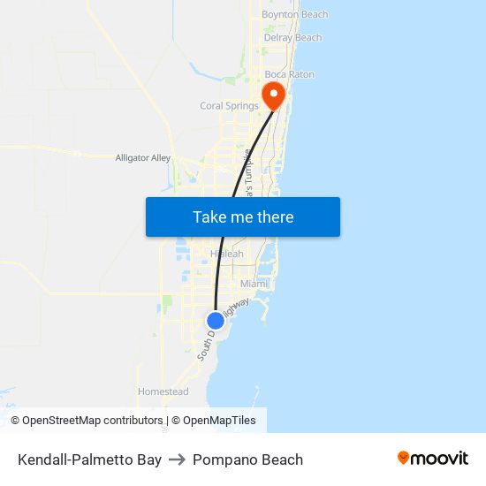 Kendall-Palmetto Bay to Pompano Beach map