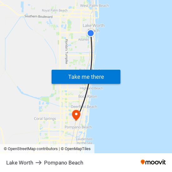 Lake Worth to Pompano Beach map