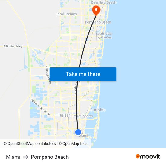 Miami to Pompano Beach map