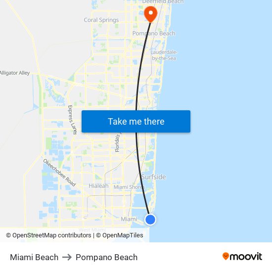 Miami Beach to Pompano Beach map