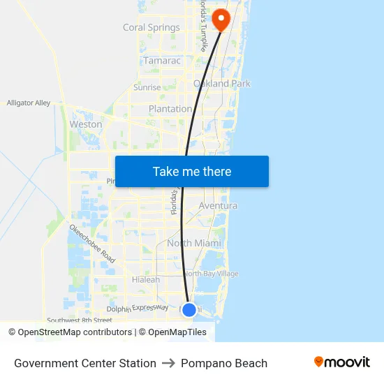 Government Center Station to Pompano Beach map