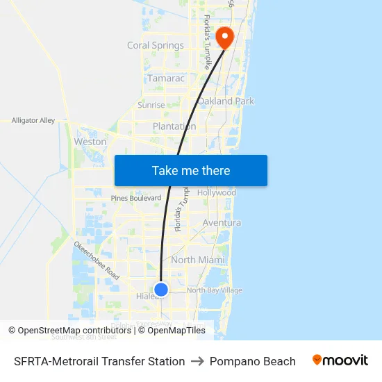 SFRTA-Metrorail Transfer Station to Pompano Beach map