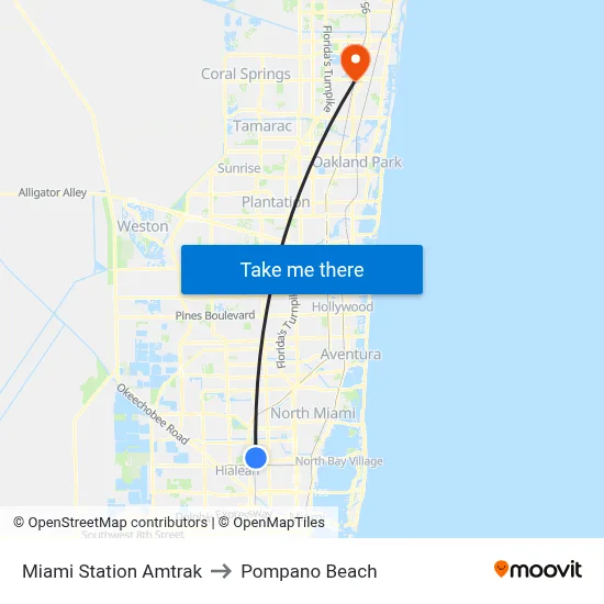 Miami Station Amtrak to Pompano Beach map