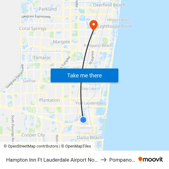 Hampton Inn Ft Lauderdale Airport North Fort Lauderdale to Pompano Beach map
