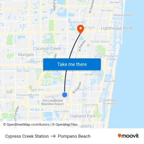 Cypress Creek Station to Pompano Beach map