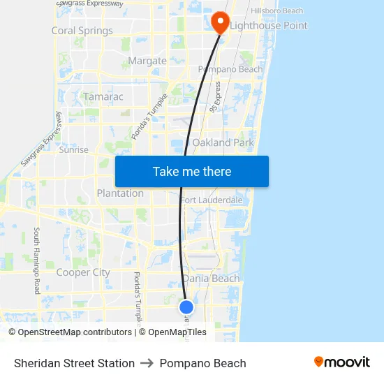 Sheridan Street Station to Pompano Beach map