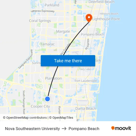 Nova Southeastern University to Pompano Beach map