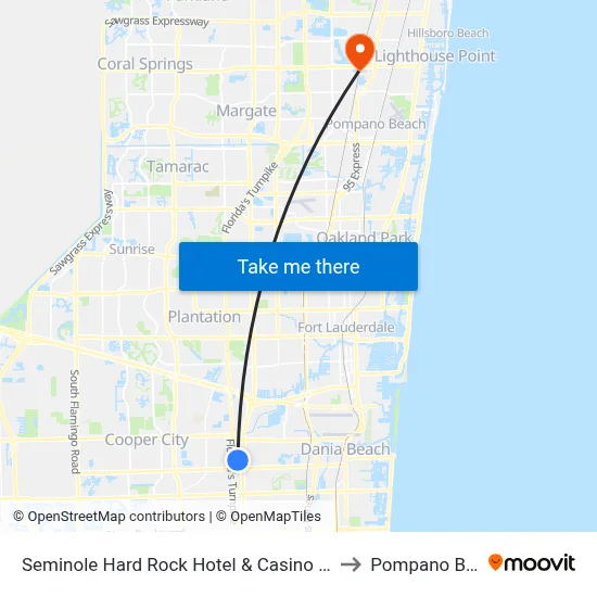 Seminole Hard Rock Hotel & Casino Hollywood to Pompano Beach map