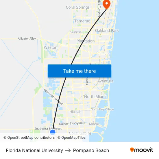 Florida National University to Pompano Beach map