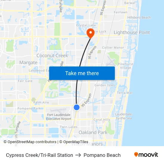 Cypress Creek/Tri-Rail Station to Pompano Beach map
