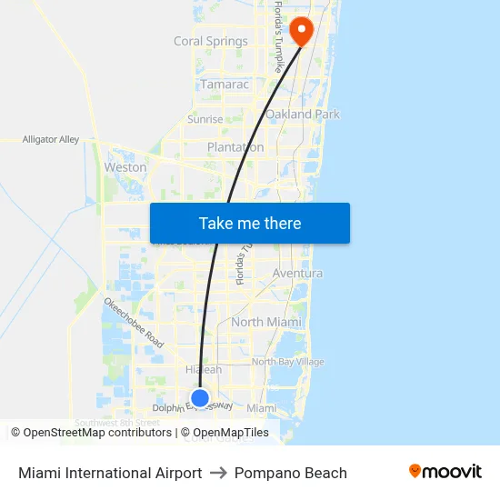 Miami International Airport to Pompano Beach map