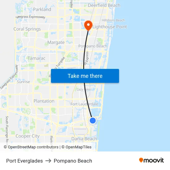 Port Everglades to Pompano Beach map