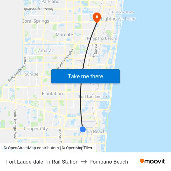 Fort Lauderdale Tri-Rail Station to Pompano Beach map