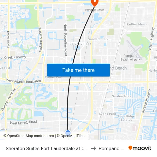Sheraton Suites Fort Lauderdale at Cypress Creek to Pompano Beach map